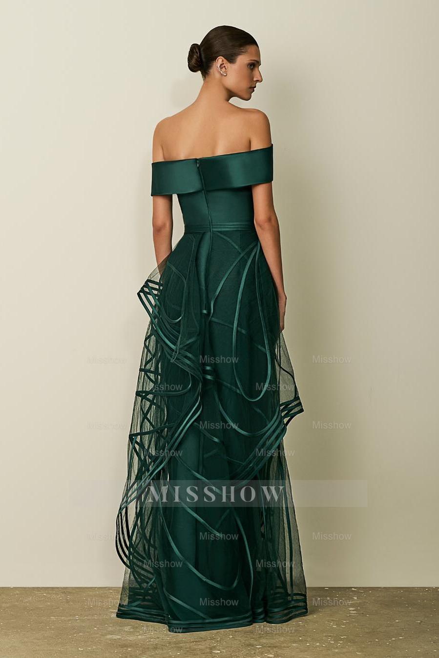 Glamorous Off the Shoulder Sleeveless Long Formal Dress With Tulle