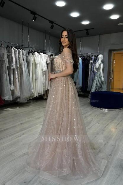 Glamorous Silver Off-The-Shoulder Mermaid Evening Dress with Detachable Train