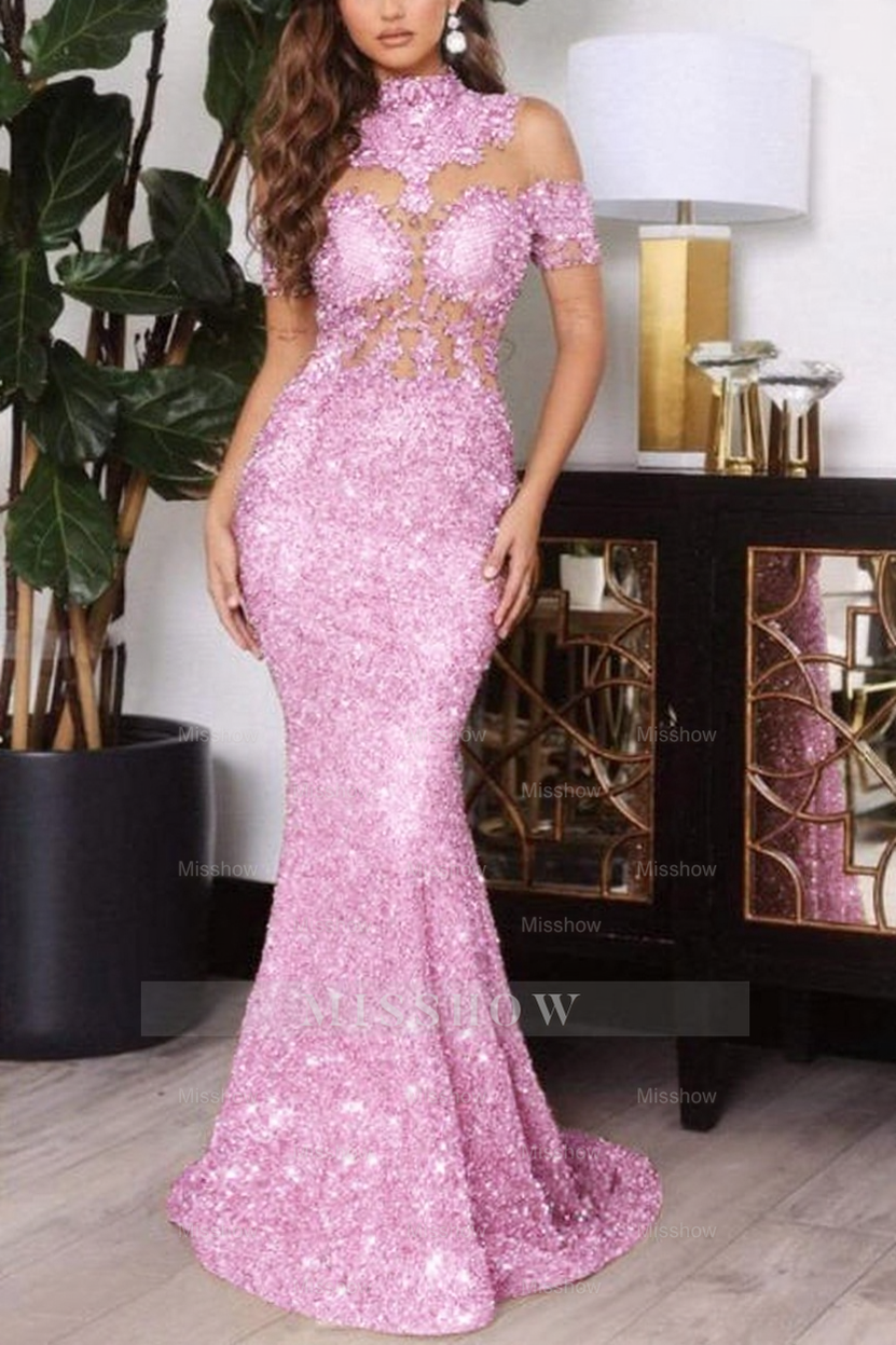 Gold Off The Shoulder Sparkle Mermaid Floor Length Prom Dress