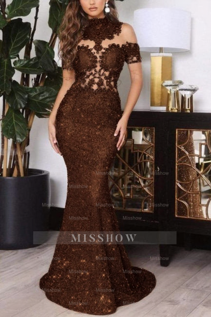 Gold Off The Shoulder Sparkle Mermaid Floor Length Prom Dress