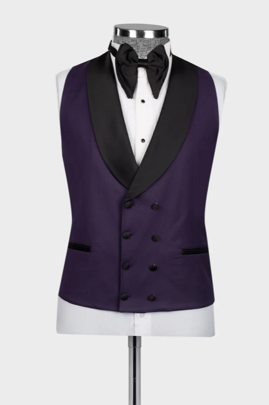 Purple Shawl Lapel Three-Piece Suit for Weddings