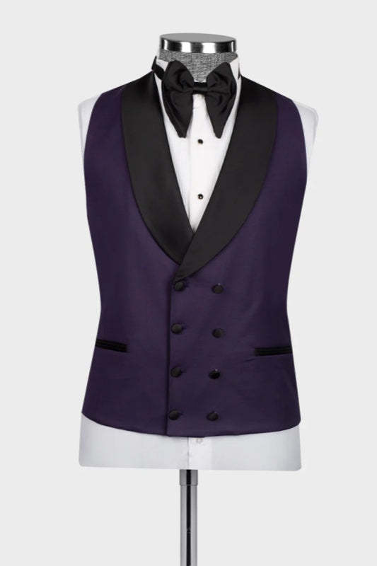 Purple Shawl Lapel Three-Piece Suit for Weddings