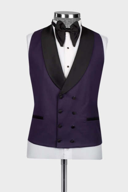 Purple Shawl Lapel Three-Piece Suit for Weddings