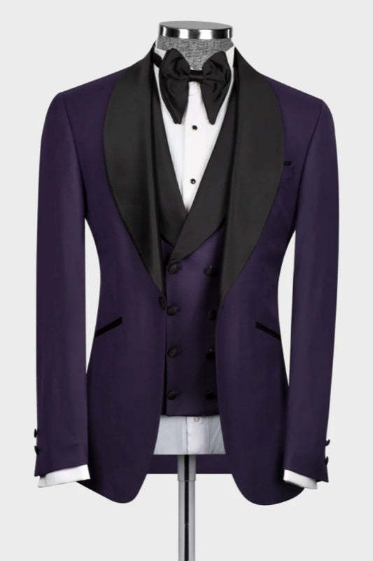 Purple Shawl Lapel Three-Piece Suit for Weddings