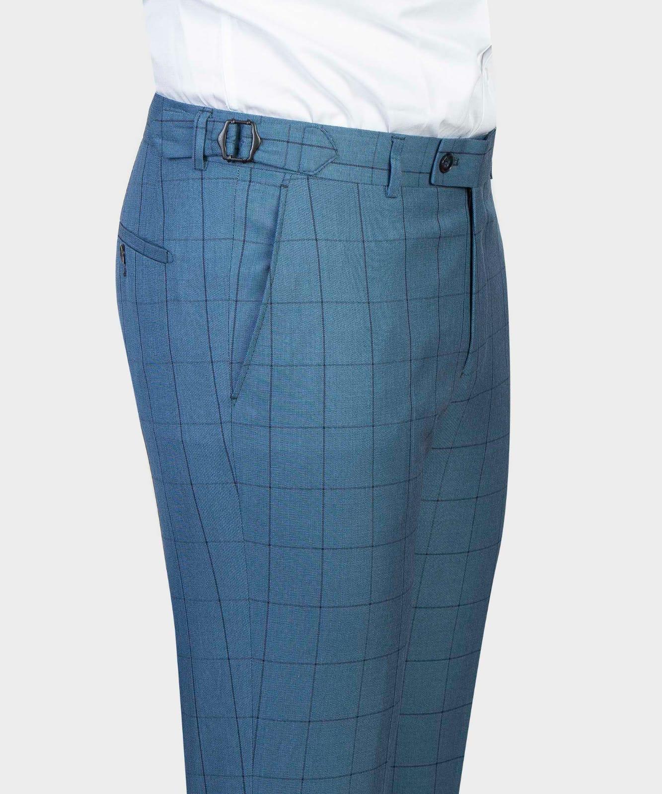 Trendy Blue Plaid Slim Fit Peak Lapel Three-Piece Men’s Suits