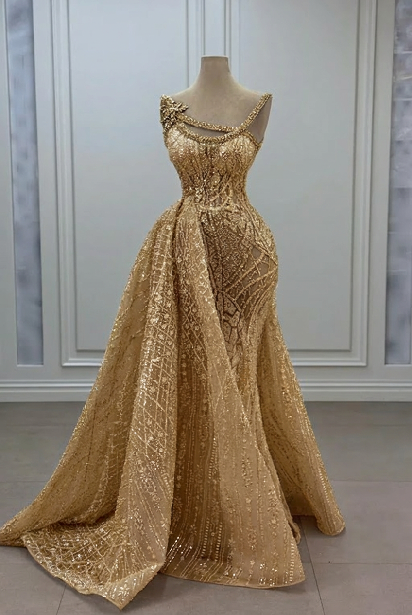 Gorgeous Asymmetrical Mermaid Strapless Sleeveless Beaded Panel Train Long Tulle Prom Dresses With Rhinestone