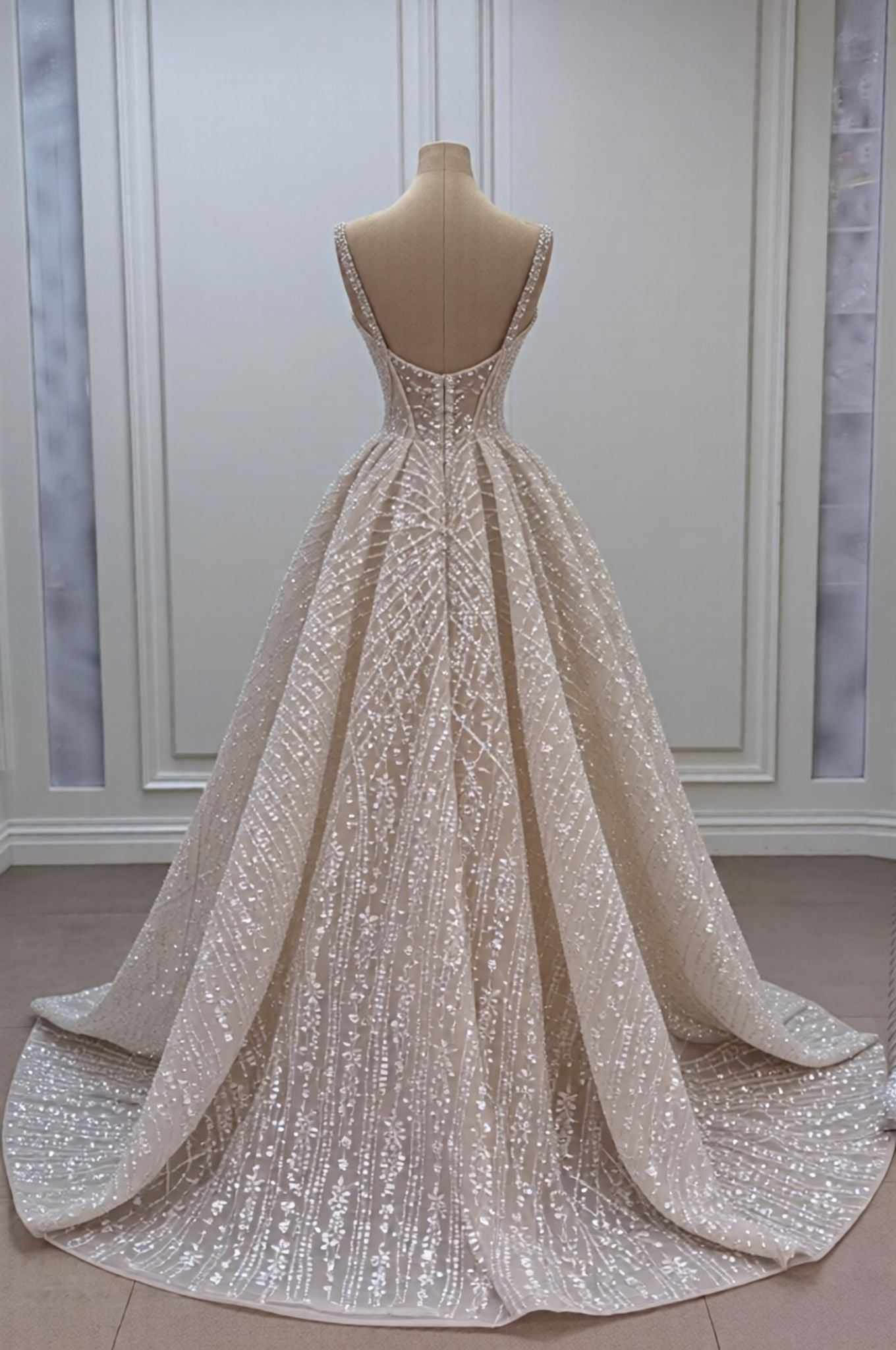 Gorgeous Asymmetrical Mermaid Strapless Sleeveless Beaded Panel Train Long Tulle Prom Dresses With Rhinestone