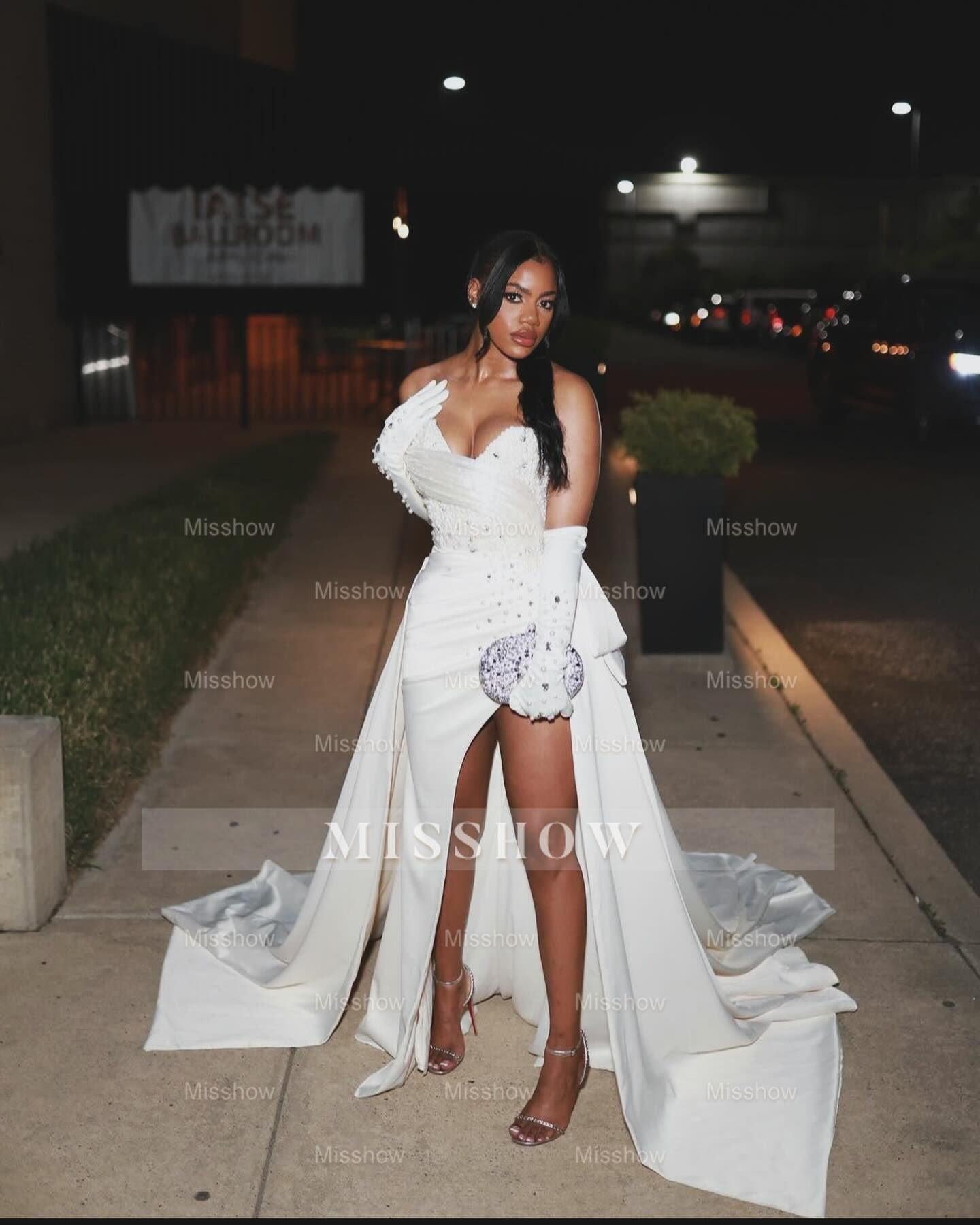 Gorgeous Column Satin One Shoulder Sleeveless White Wedding Dress With Beading Split Train