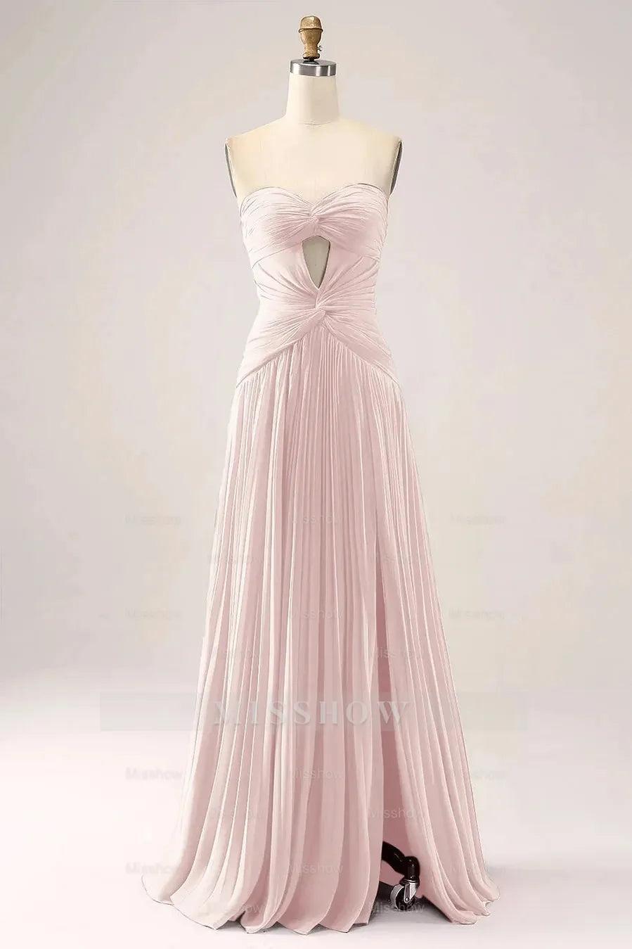 Gorgeous Fuchsia Strapless Cut Out Draped Pleated Formal Dress