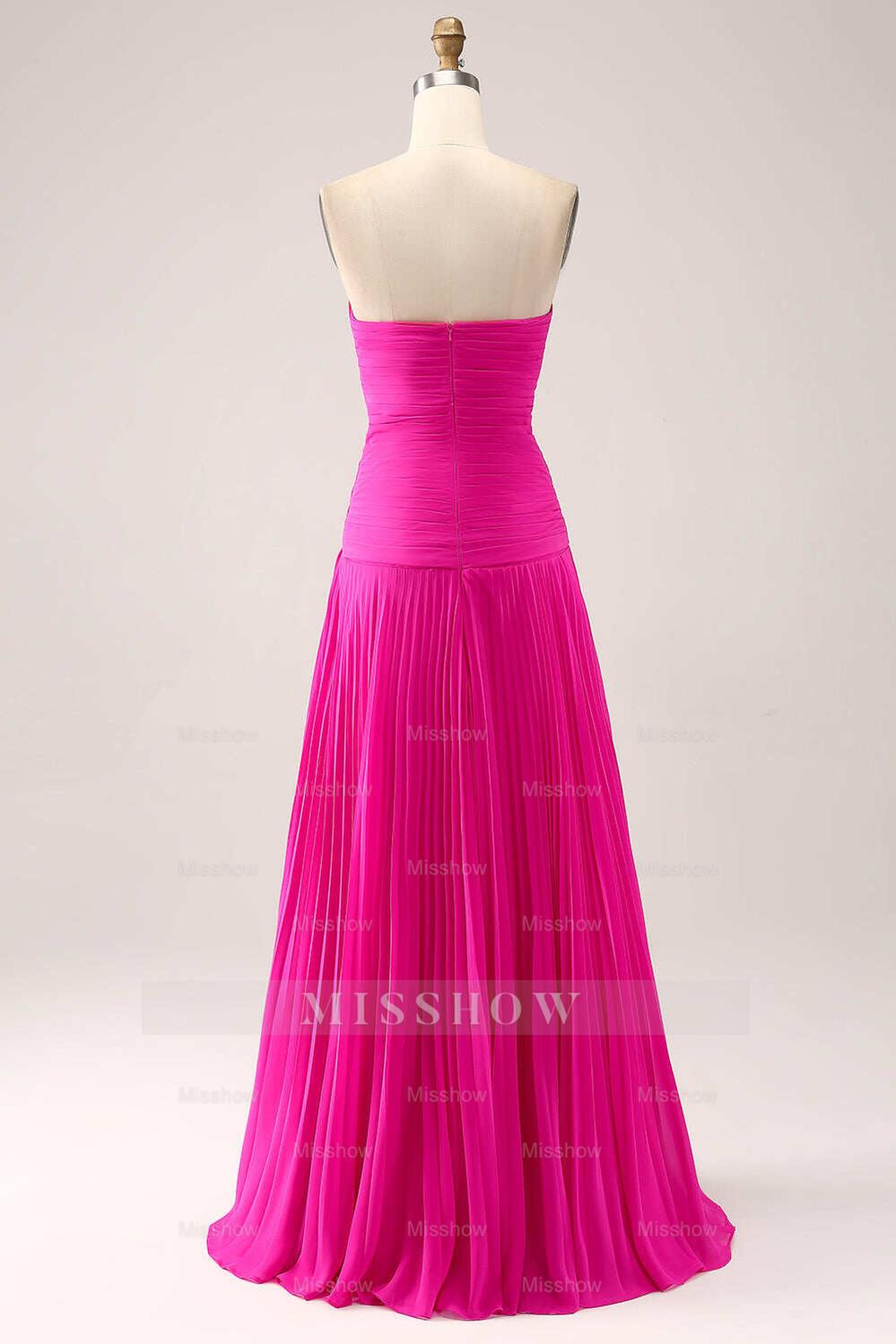 Gorgeous Fuchsia Strapless Cut Out Draped Pleated Formal Dress