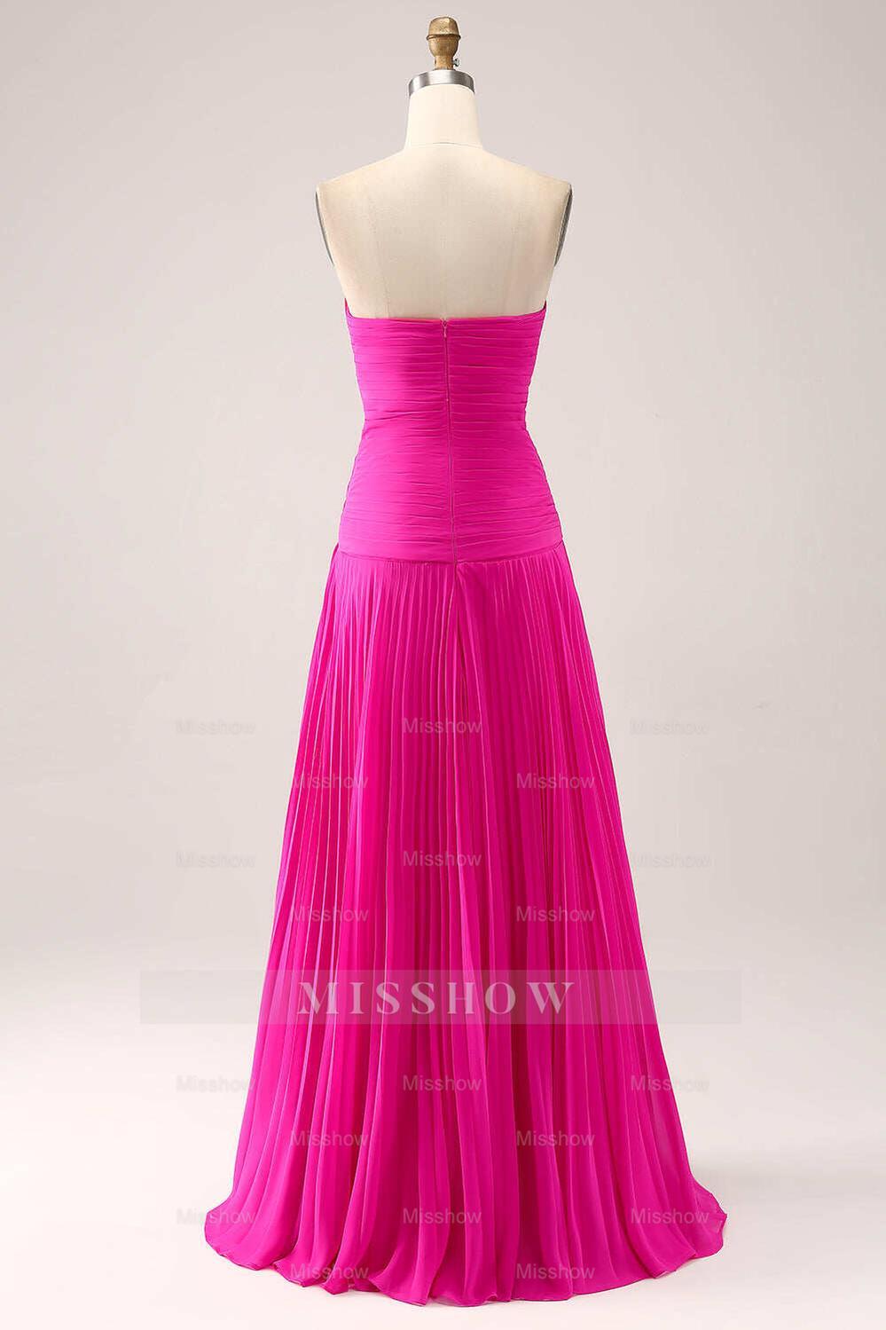 Gorgeous Fuchsia Strapless Cut Out Draped Pleated Formal Dress