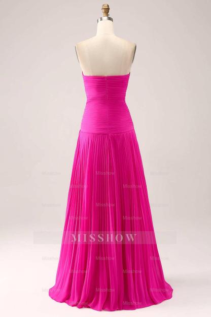 Gorgeous Fuchsia Strapless Cut Out Draped Pleated Formal Dress