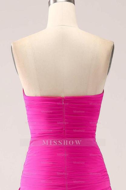 Gorgeous Fuchsia Strapless Cut Out Draped Pleated Formal Dress