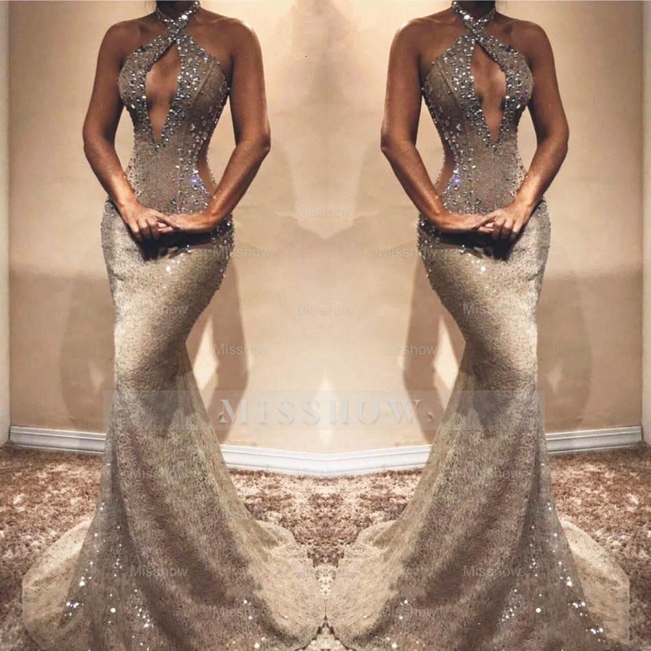 Gorgeous Long Mermaid Sexy Lace Sequined Sleeveless Prom Dress