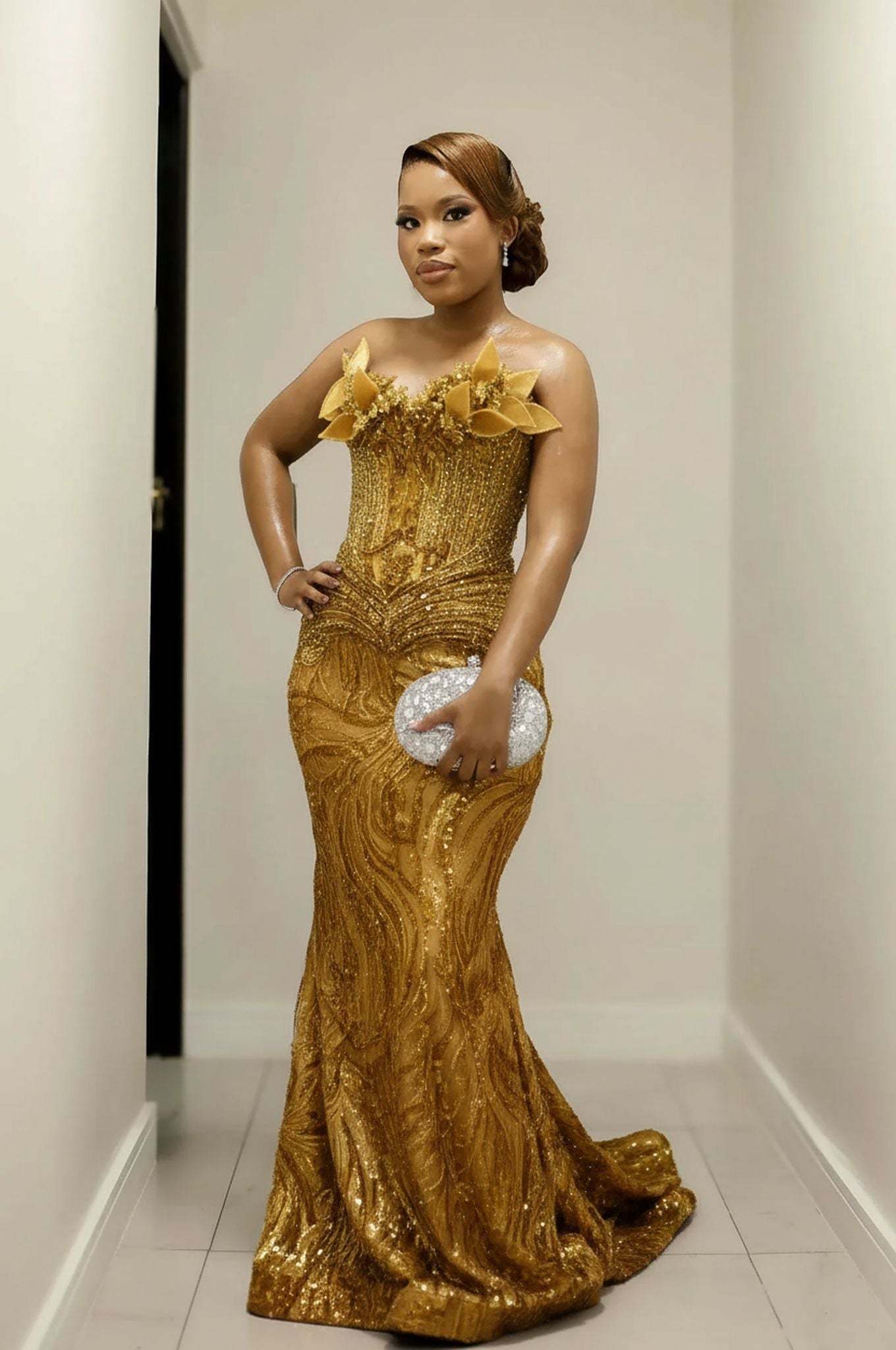 Gorgeous Long Red Mermaid Strapless Beaded Sleeveless Prom Dress