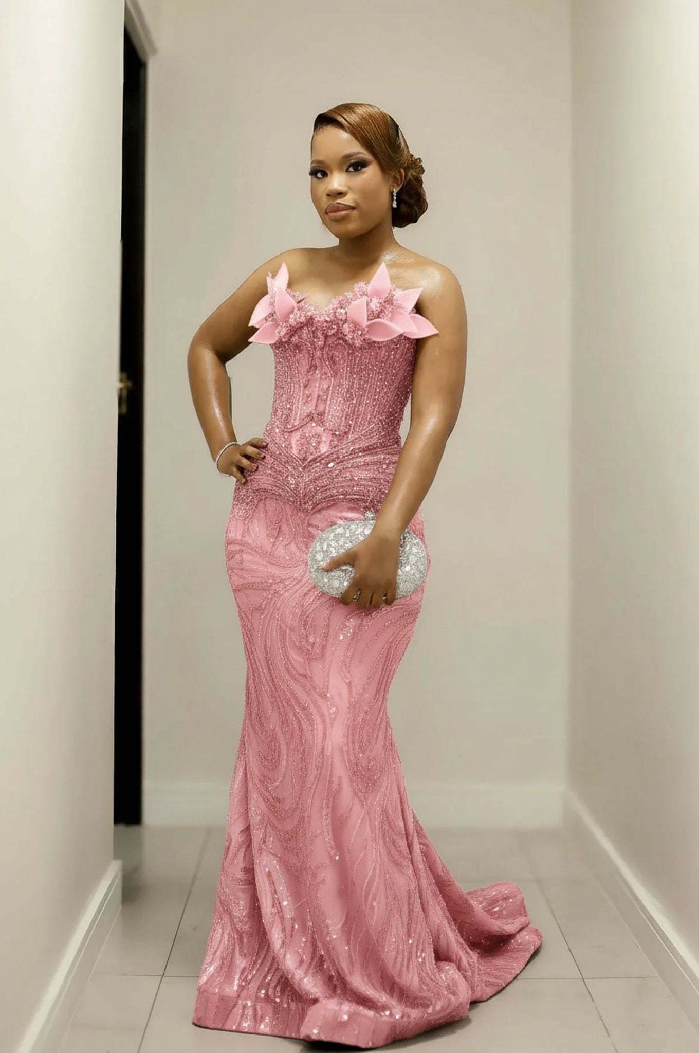 Gorgeous Long Red Mermaid Strapless Beaded Sleeveless Prom Dress