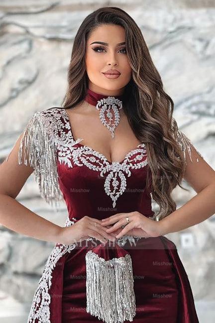 Gorgeous Red Sweetheart Column Appliques Sleeveless Split Front Floor-length Prom Evening Dresses with Train