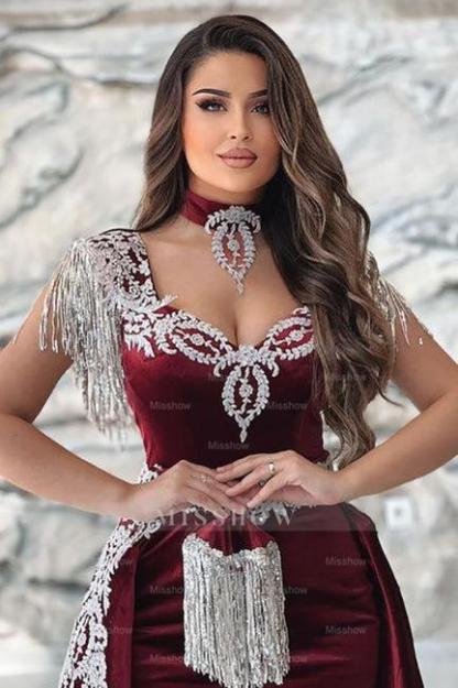 Gorgeous Red Sweetheart Column Appliques Sleeveless Split Front Floor-length Prom Evening Dresses with Train