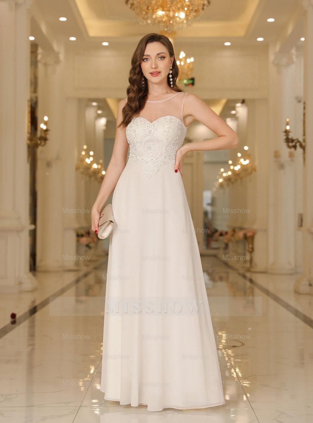 Gorgeous Scoop Neck Sleeveless Chiffon Floor Length Dress with Lace Appliques