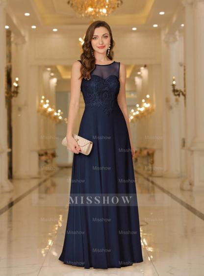 Gorgeous Scoop Neck Sleeveless Chiffon Floor Length Dress with Lace Appliques