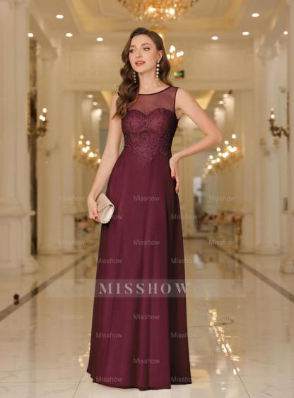 Gorgeous Scoop Neck Sleeveless Chiffon Floor Length Dress with Lace Appliques