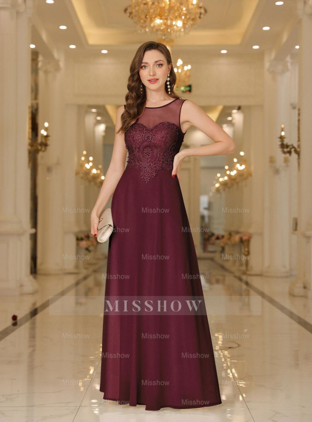 Gorgeous Scoop Neck Sleeveless Chiffon Floor Length Dress with Lace Appliques