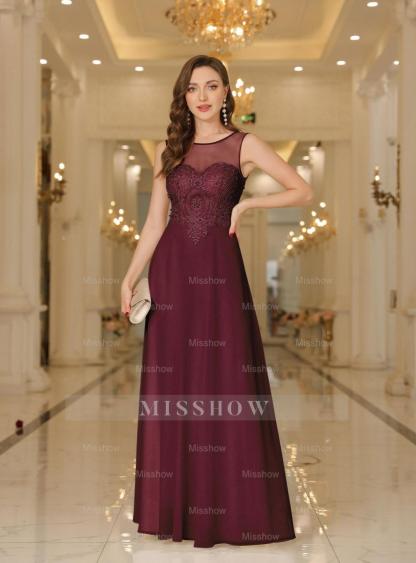Gorgeous Scoop Neck Sleeveless Chiffon Floor Length Dress with Lace Appliques
