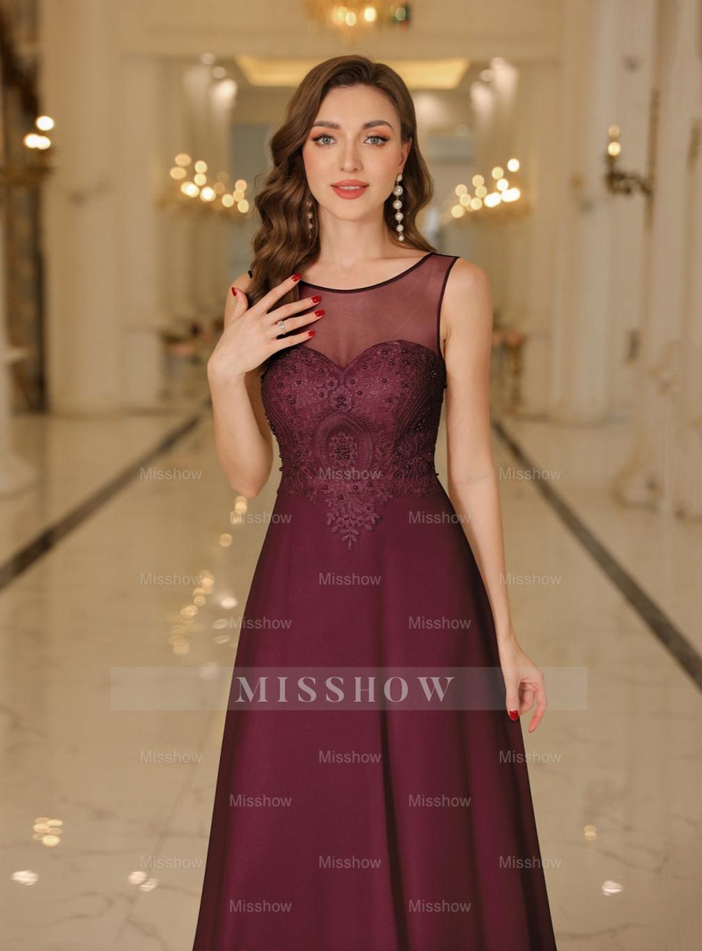 Gorgeous Scoop Neck Sleeveless Chiffon Floor Length Dress with Lace Appliques