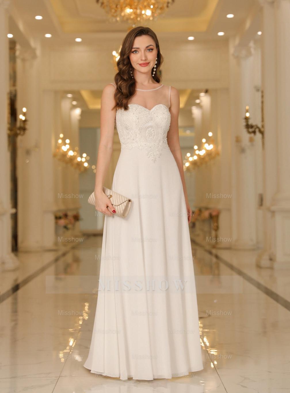 Gorgeous Scoop Neck Sleeveless Chiffon Floor Length Dress with Lace Appliques
