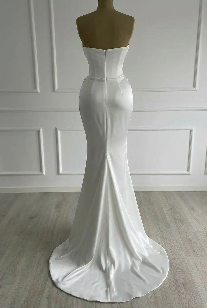 Graceful Ivory Strapless Sleeveless Mermaid Wedding Dress with Ruffles
