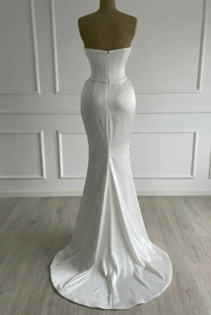 Graceful Ivory Strapless Sleeveless Mermaid Wedding Dress with Ruffles