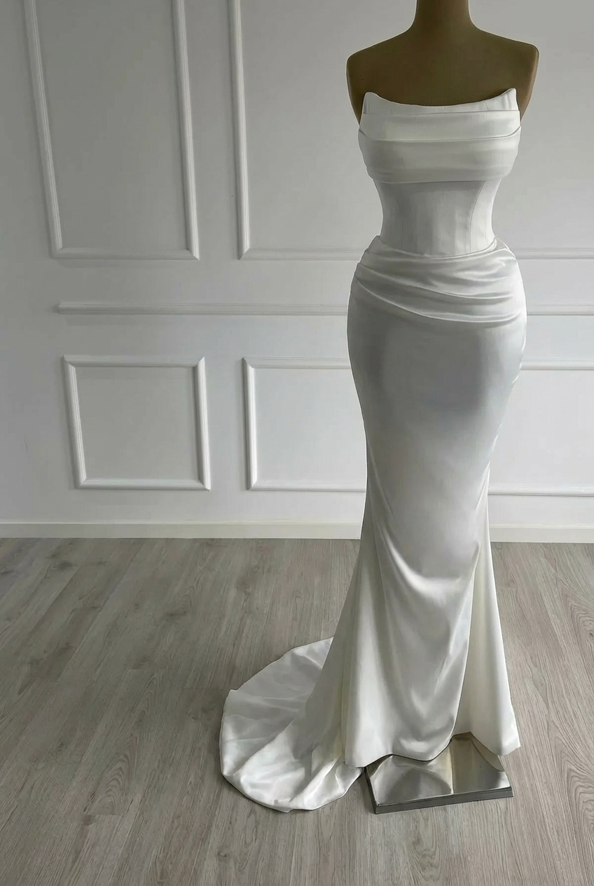 Graceful Ivory Strapless Sleeveless Mermaid Wedding Dress with Ruffles