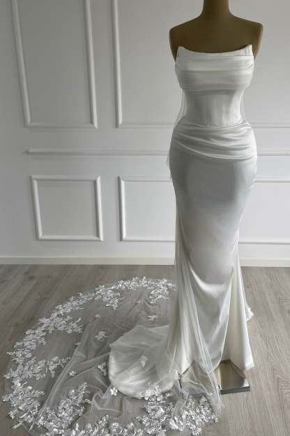 Graceful Ivory Strapless Sleeveless Mermaid Wedding Dress with Ruffles