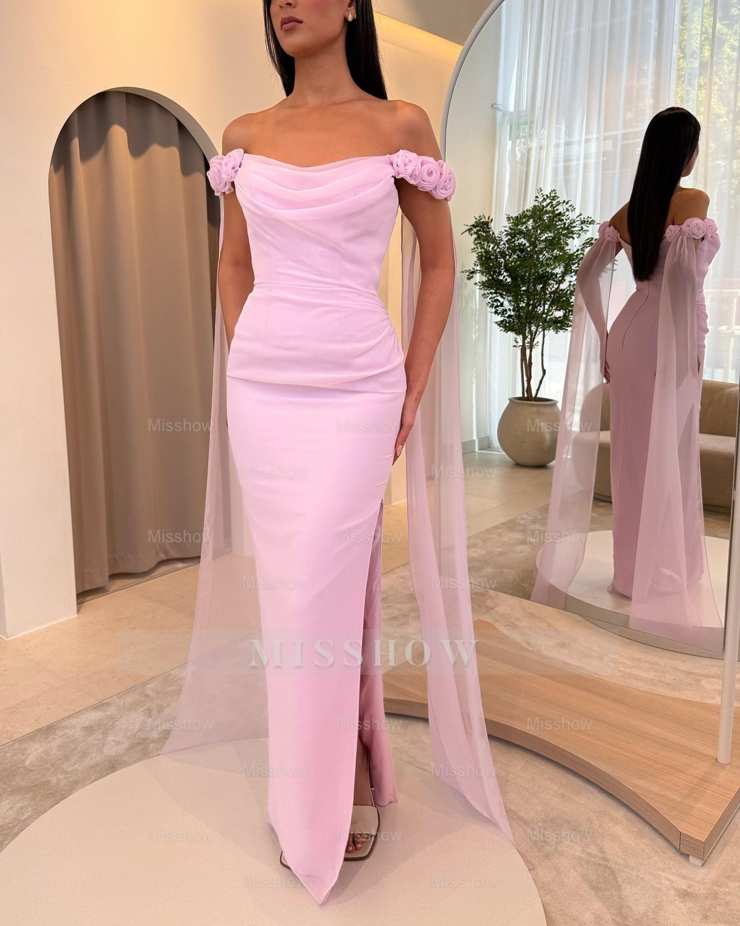 Graceful Sky Blue Off-The-Shoulder Sleeveless Mermaid Evening Dress with Slit