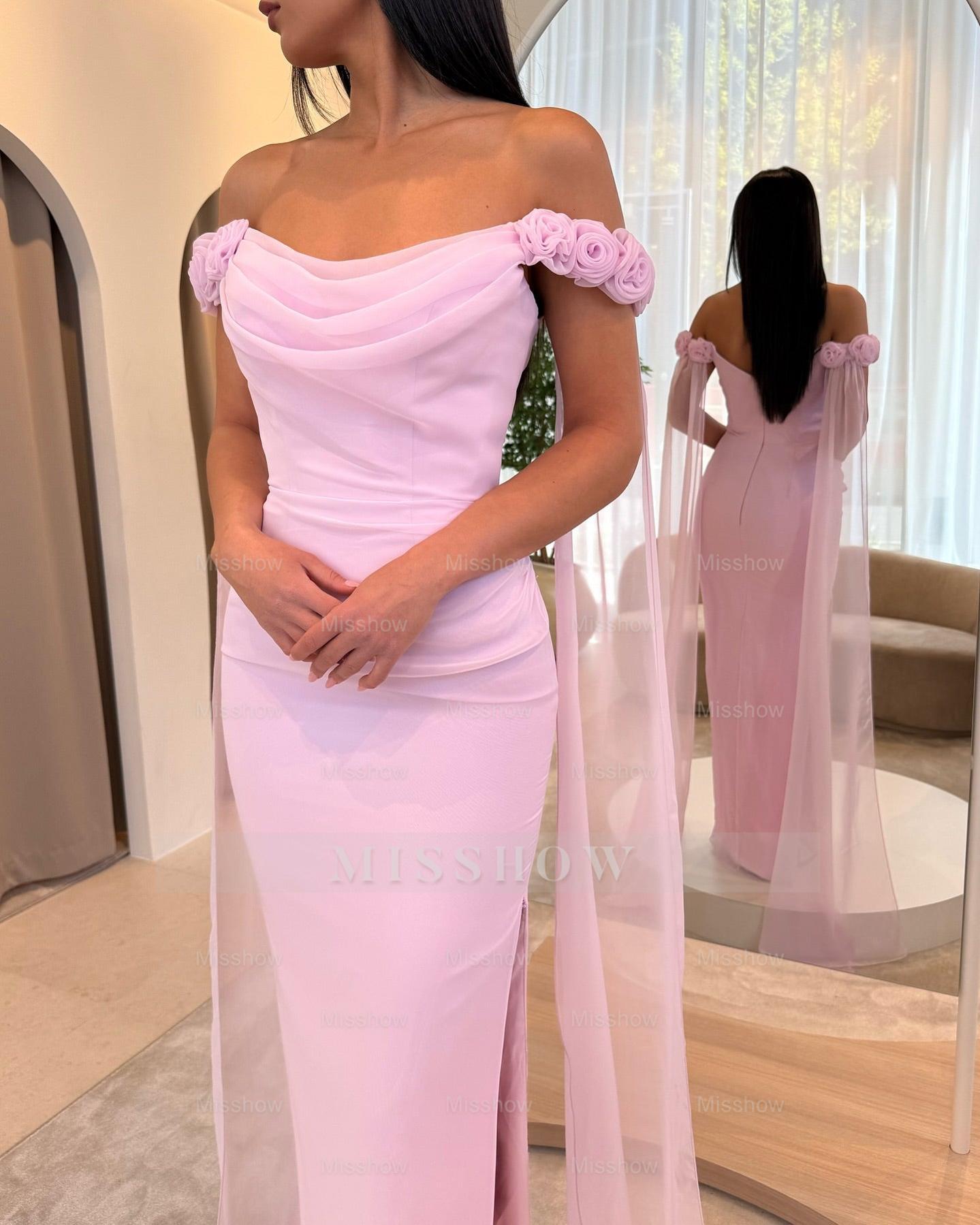 Graceful Sky Blue Off-The-Shoulder Sleeveless Mermaid Evening Dress with Slit