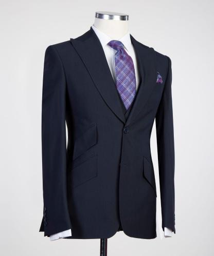 Stylish Dark Navy Three-Piece Peak Lapel Men’s Suits