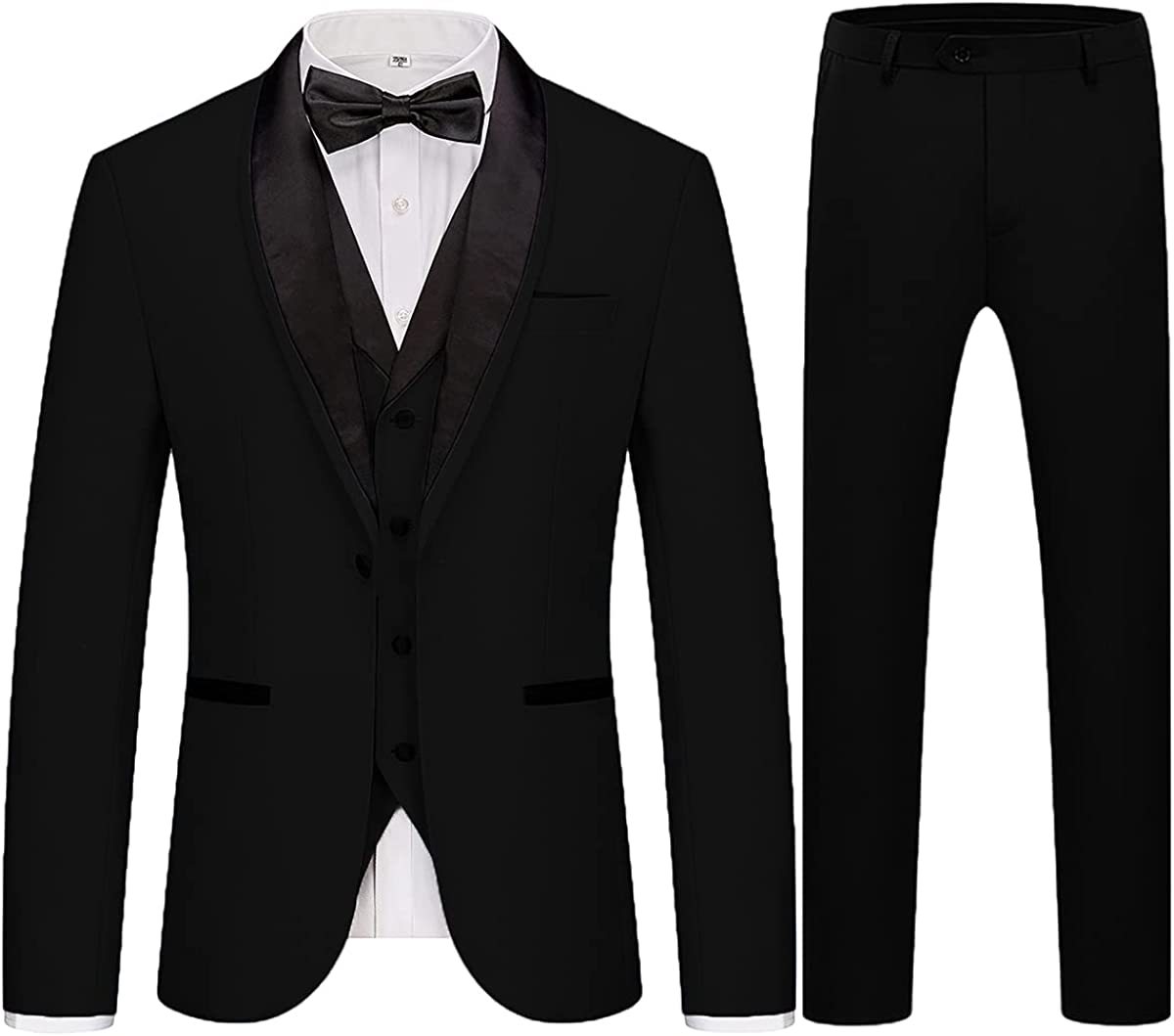 Classic Black Three-Piece Shawl Lapel Suit for Men