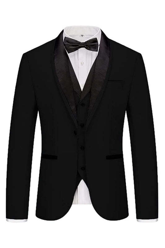 Classic Black Three-Piece Shawl Lapel Suit for Men