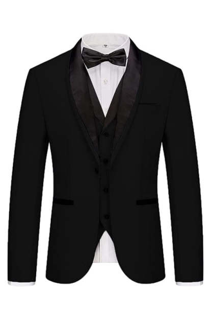 Classic Black Three-Piece Shawl Lapel Suit for Men