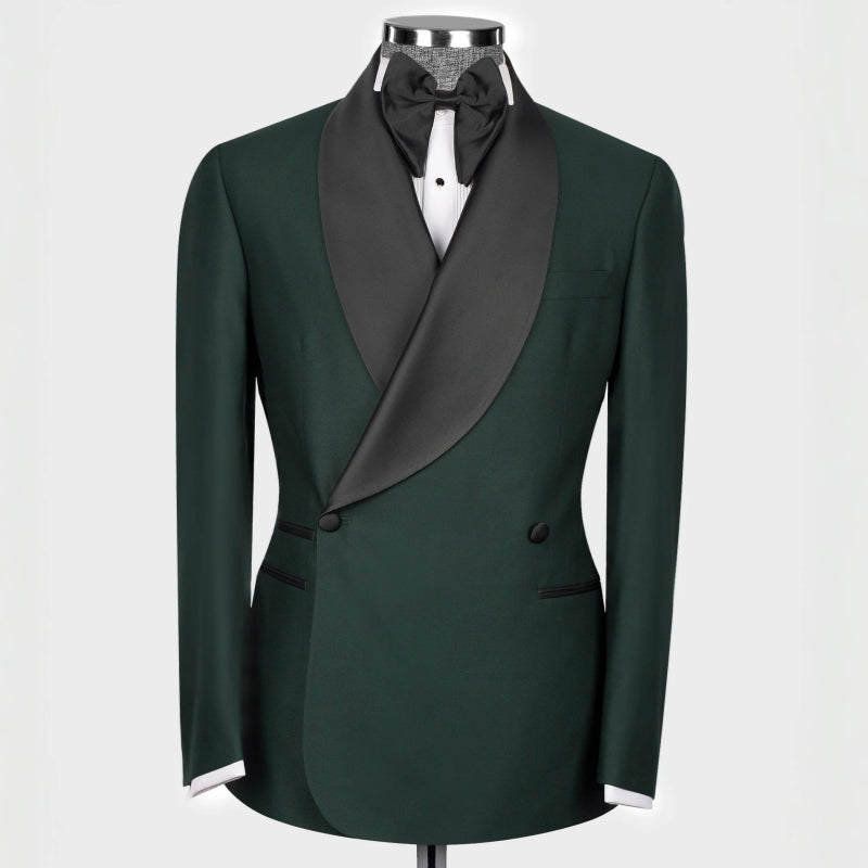 Elegant Dark Green Shawl Lapel Double-Breasted Suit