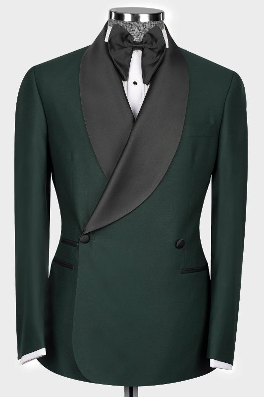 Elegant Dark Green Shawl Lapel Double-Breasted Suit