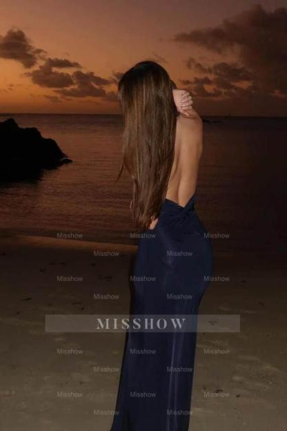 Halter Backless Sleeveless Long Mermaid Formal Dress With Pleated