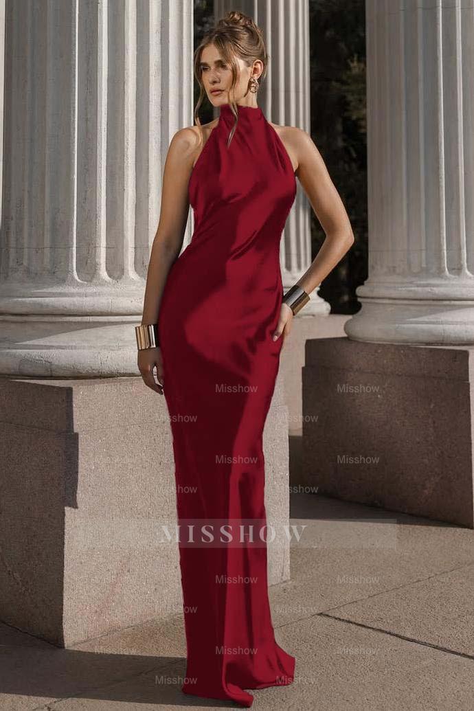 Halter Sleeveless Backless Mermaid Long Formal Dress With Pleated