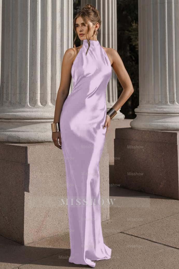 Halter Sleeveless Backless Mermaid Long Formal Dress With Pleated