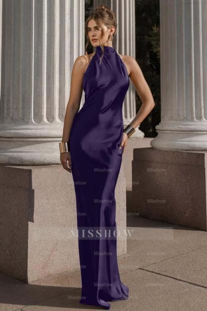 Halter Sleeveless Backless Mermaid Long Formal Dress With Pleated