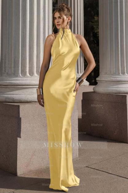 Halter Sleeveless Backless Mermaid Long Formal Dress With Pleated