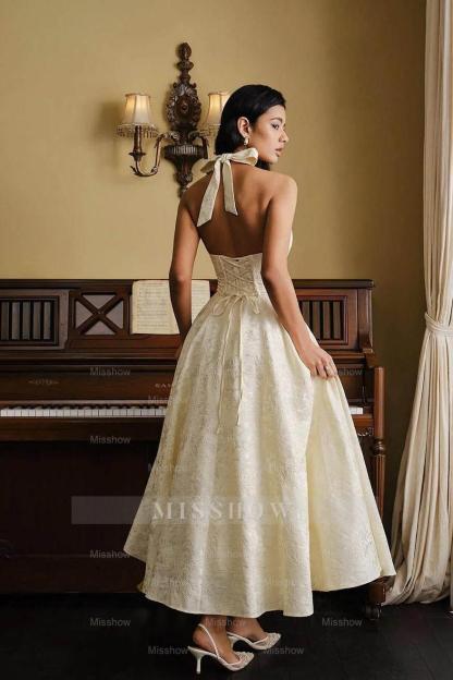 Halter Sleeveless High Waist A Line Formal Dress With Embroidery