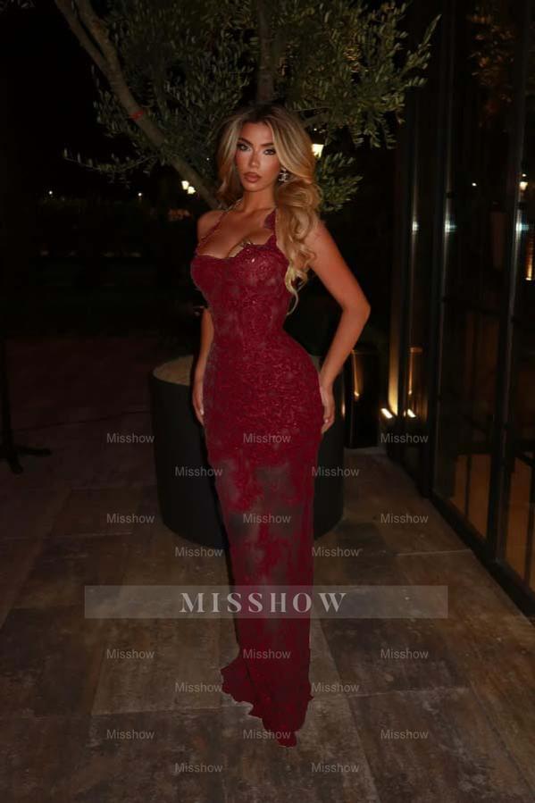 Halter Sleeveless Long Mermaid Formal Dress With Lace Embroidery