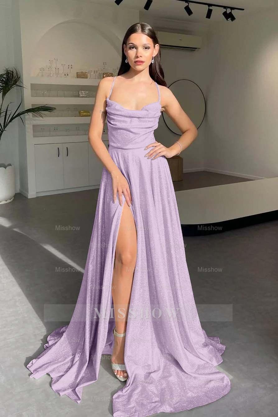 Halter Sleeveless Long Split Formal Dress With Pleated Sequins