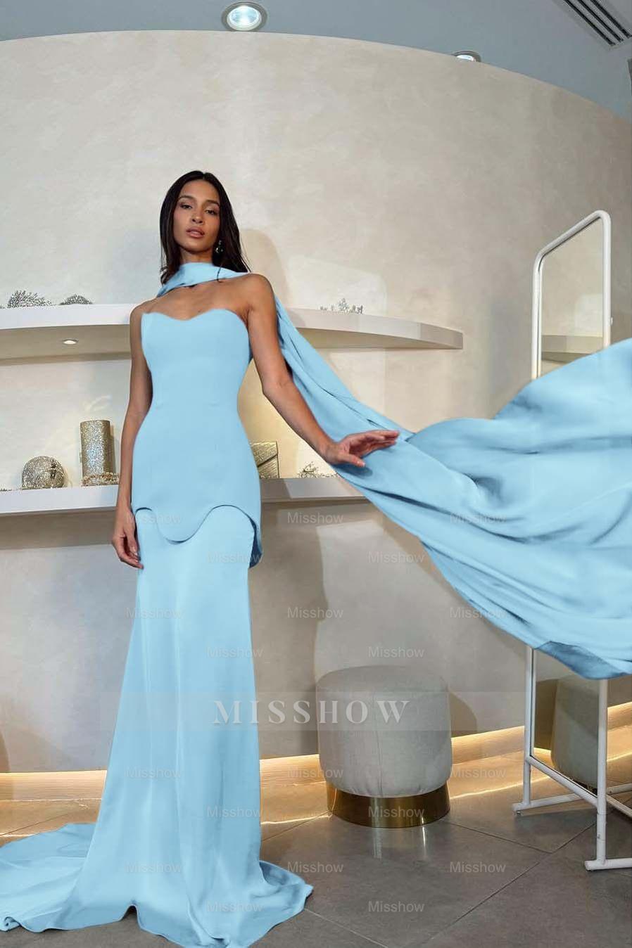 Halter Strapless Sleeveless Long Mermaid Formal Dress With Pleated